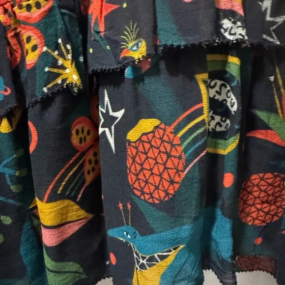 FARM Rio Dark Green Long-Sleeve Tiered Dress with Red, Yellow and Teal Motif - Picture 9 of 9